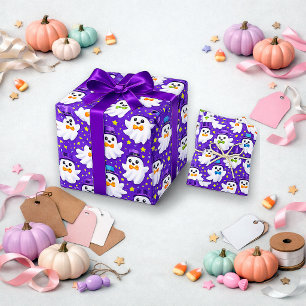 Spooky Purple Watercolor Ghost Wrapping Paper Sheet