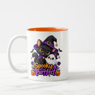 Spooky & Purrfect Cute Halloween Cat Two Tone Mug