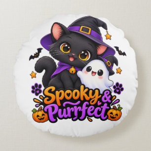 Spooky & Purrfect Halloween Black Cat Throw Pillow
