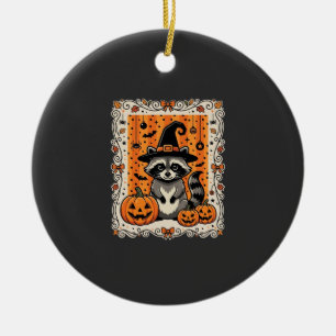 Spooky Racoon Halloween Pumpkin Design_1 Ceramic Ornament