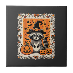 Spooky Racoon Halloween Pumpkin Design_1 Ceramic Tile