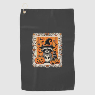Spooky Racoon Halloween Pumpkin Design_1 Golf Towel