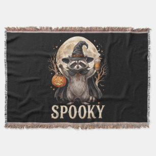 Spooky Racoon Halloween Pumpkin Spice Throw Blanket