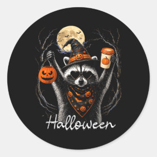 Spooky Racoon Here For The Boos Halloween Pumpkin Classic Round Sticker