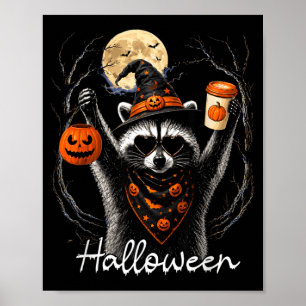 Spooky Racoon Here For The Boos Halloween Pumpkin Poster