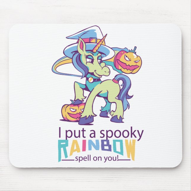Spooky Rainbow Spell Halloween Unicorn Witch Mouse Pad (Front)