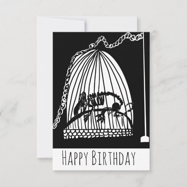 Spooky Rat Cage Trap Black White Birthday Card (Front)