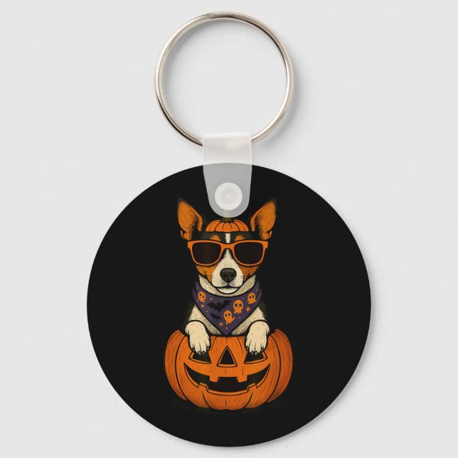 Spooky Rat Terrier Pumpkin Halloween Dog Lover Key Ring (Front)