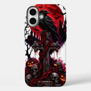 Spooky Raven Halloween Gothic Graveyard Moon Desig iPhone 16 Plus Case