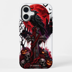 Spooky Raven Halloween Gothic Graveyard Moon Desig iPhone 16 Plus Case