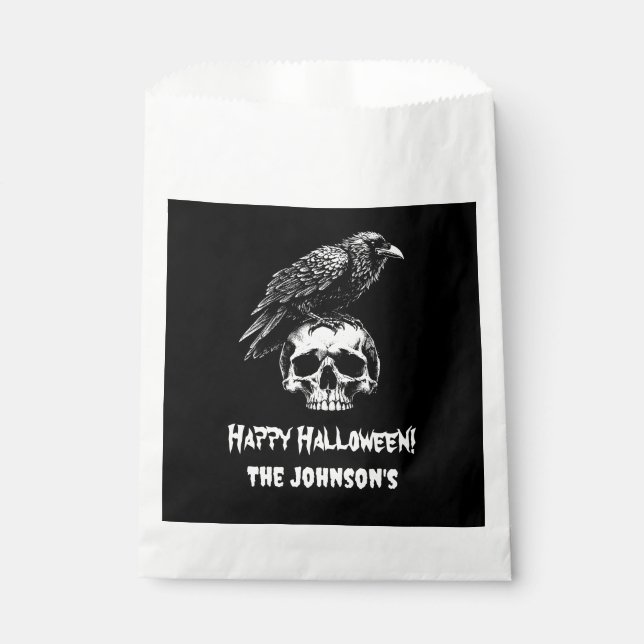 Spooky Raven Skull Cookie Halloween Favour Bags (Front)