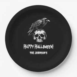 Spooky Raven Skull Halloween Paper Plate