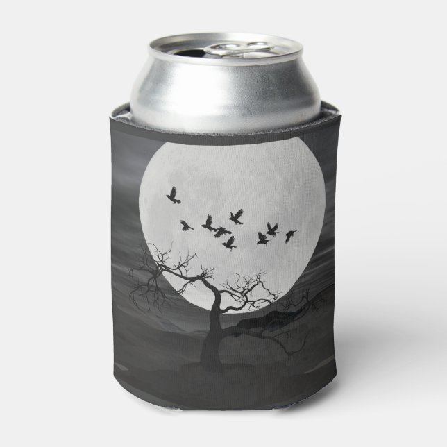 Spooky Ravens Flying Against the Full Moon Can Cooler (Can Front)