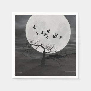 Spooky Ravens Flying Against the Full Moon Napkin