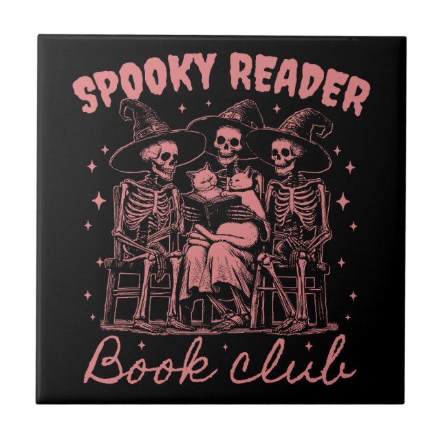Spooky Reader Book Club D Red Ceramic Tile (Front)