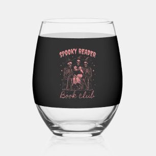 Spooky Reader Book Club D Red Stemless Wine Glass