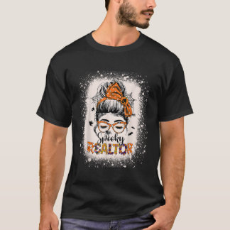Spooky Real Estate Agent Funny Halloween Messy Bun T-Shirt