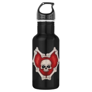 Spooky Red Heart Circled with Bones With Skull 532 Ml Water Bottle