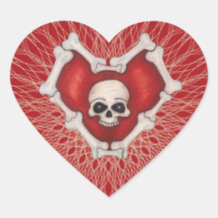 Spooky Red Heart With Spirals Skull and Bones Sticker