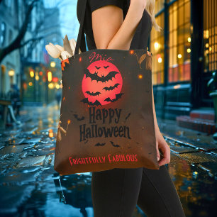Spooky Red Moon Happy Halloween Tote Bag