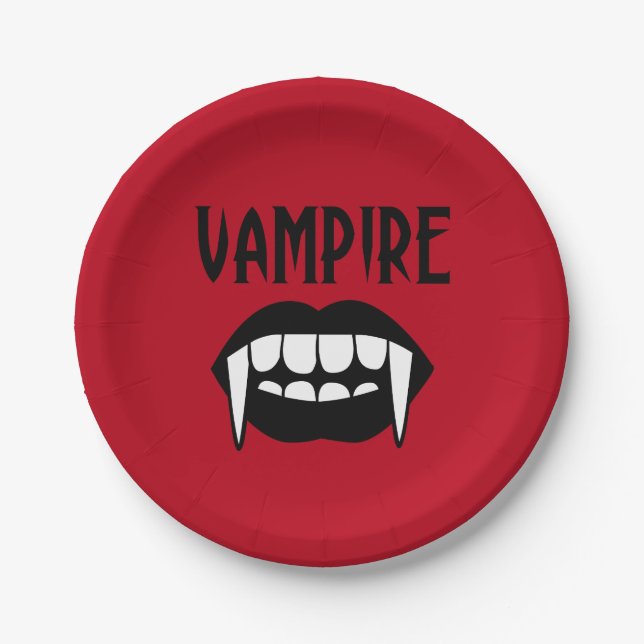 Spooky Red Vampire Halloween  Paper Plate (Front)