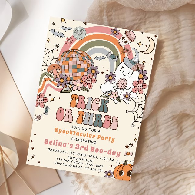 Spooky Retro Ghost Halloween 3rd Birthday   Invitation (Creator Uploaded)