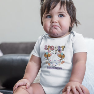 Spooky Retro Ghost Halloween Cute   Baby Bodysuit