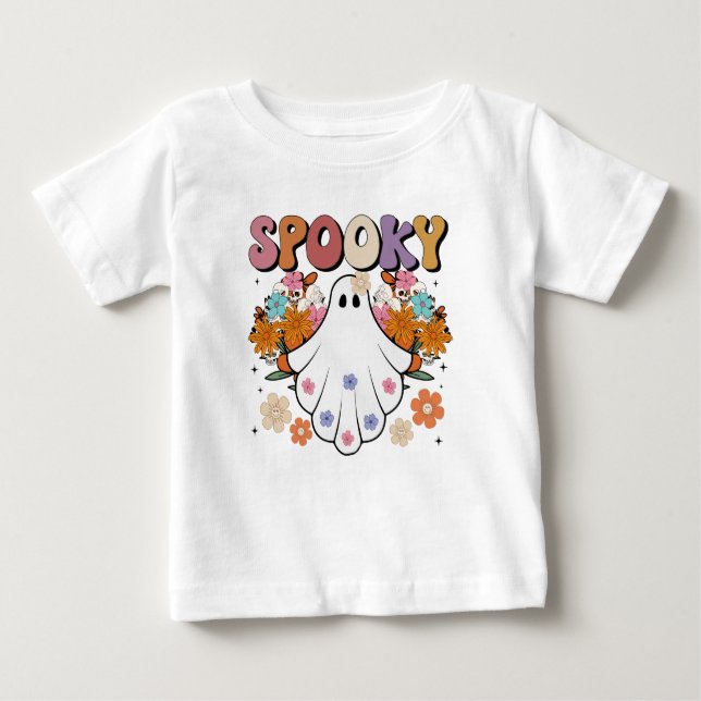 Spooky Retro Ghost Halloween Cute  Baby T-Shirt (Front)