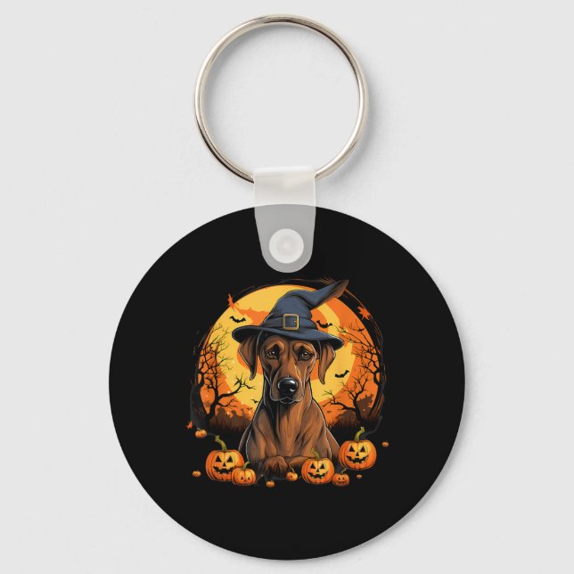 Spooky Rhodesian Ridgeback Dog Witch Halloween Key Ring (Front)