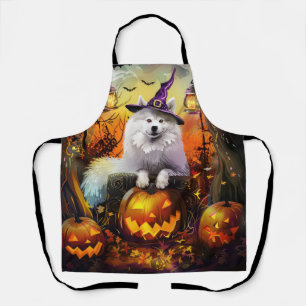 Spooky Samoyed Dog Halloween Witch And Pumpkin Apron