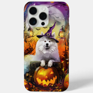 Spooky Samoyed Dog Halloween Witch And Pumpkin iPhone 15 Pro Max Case