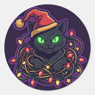 Spooky Santa Cat Christmas Classic Round Sticker
