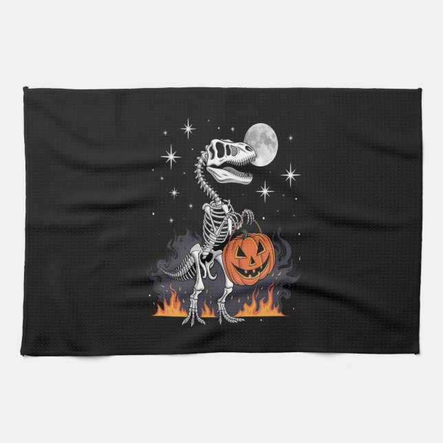 Spooky Saurus Halloween Dinosaur Tea Towel (Horizontal)