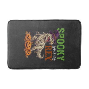 Spooky Saurus Rex Mummy Dinosaur Witch Hat Pumpkin Bath Mat
