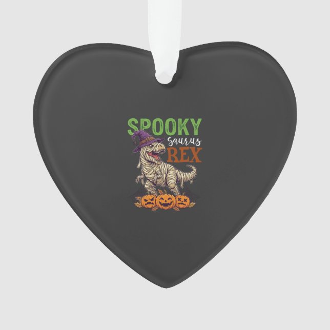 Spooky Saurus Rex Mummy Dinosaur Witch Hat Pumpkin Ornament (Front)