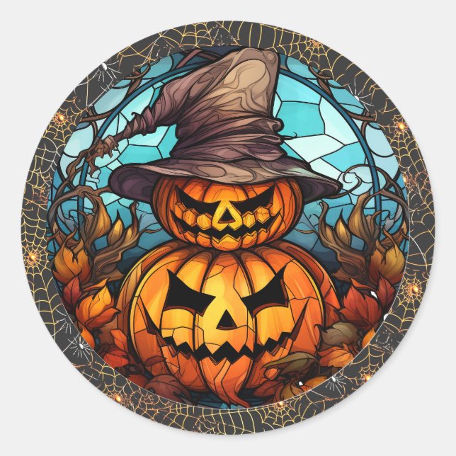 Spooky Scarecrow and Pumpkin Halloween Sticker (Front)