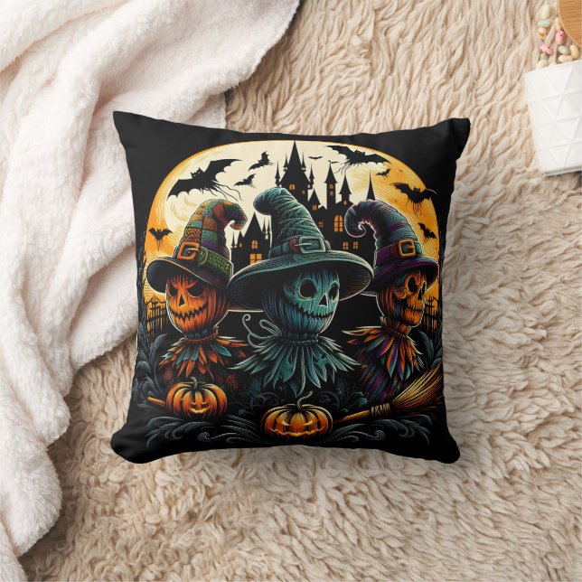 Spooky scarecrow trio by the full moon cushion (Blanket)