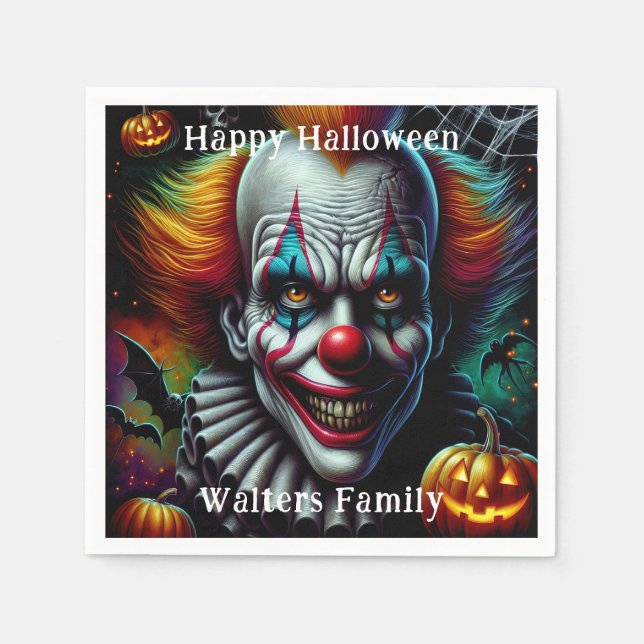 Spooky Scary Clown Halloween Party Personalised Napkin (Front)