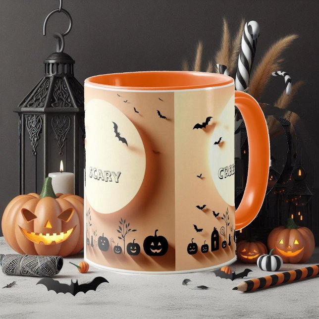 Spooky Scary Creepy Hallow Jacks Black Bats Orange Mug (Spooky Scary Creepy Hallow Jacks Black Bats Orange Mug)