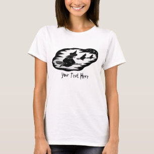 spooky scary flying black witches on broomsticks T-Shirt