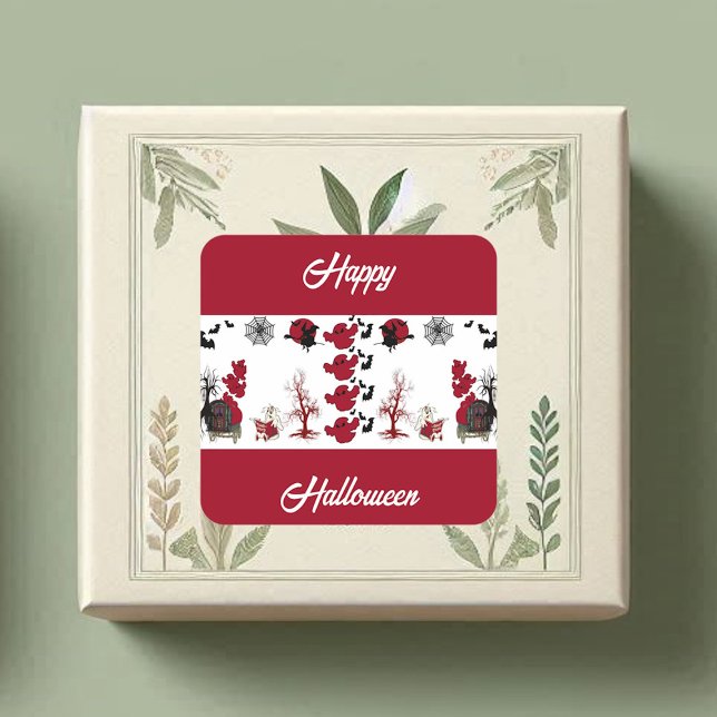 Spooky Scary Fun Ghosts Bats Dead Trees Halloween  Square Sticker (Spooky Scary Fun Ghosts Bats Dead Trees Halloween Square Sticker)