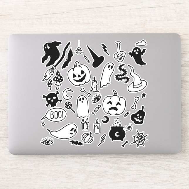 spooky scary halloween party doodle art stickers (Computer)