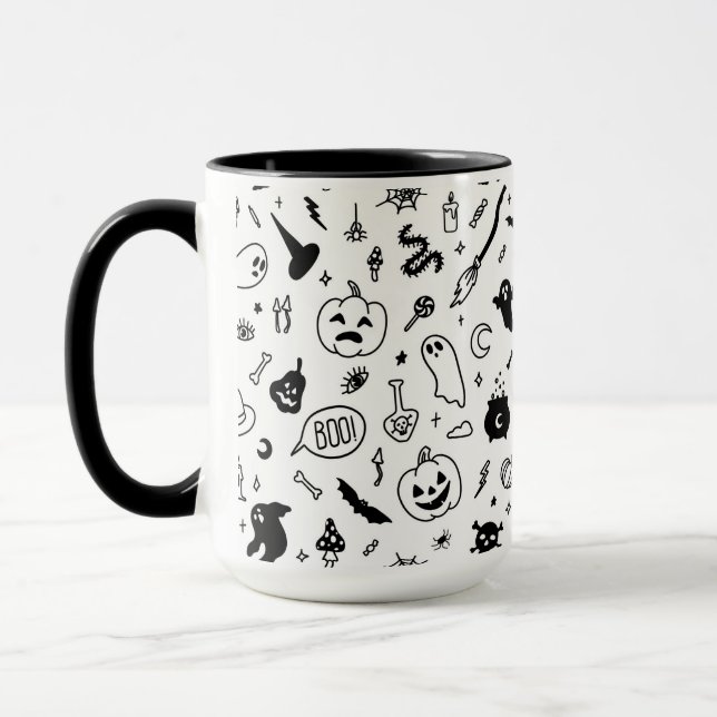 spooky scary halloween party doodle pattern  mug (Left)