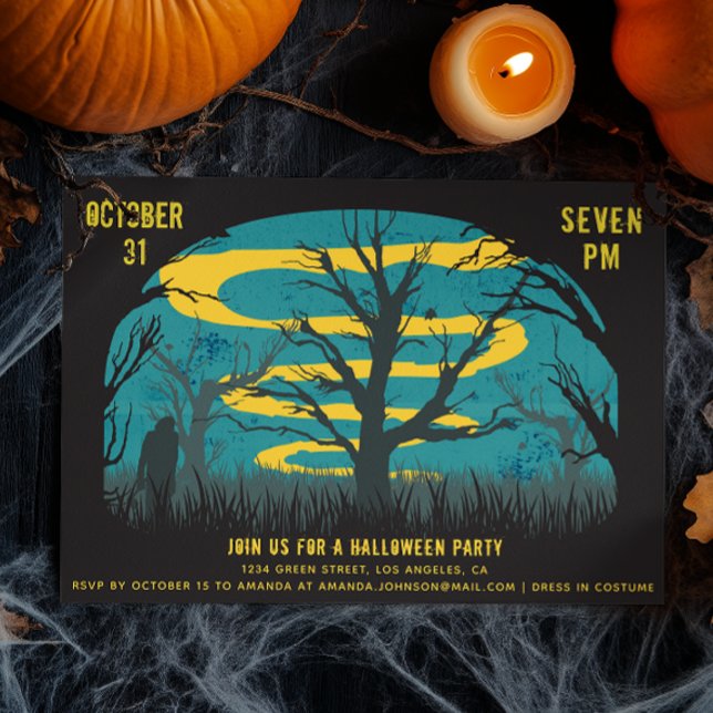 Spooky scary night. Black Halloween costume party Invitation (Creator Uploaded)