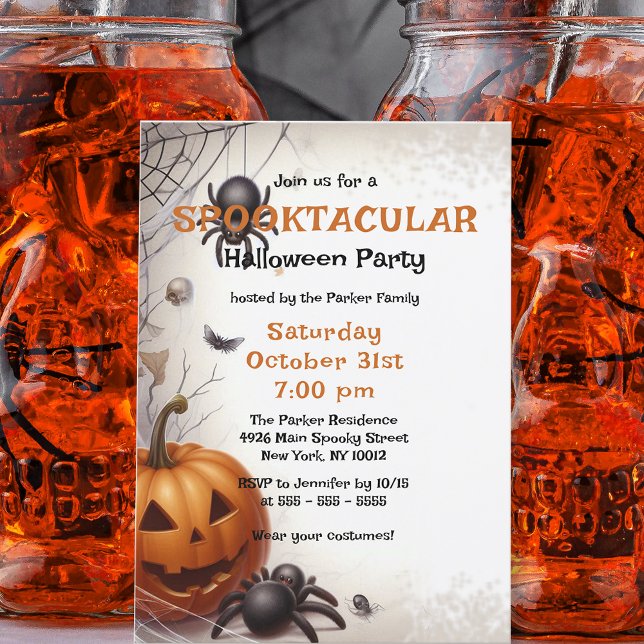 Spooky Scary Pumpkin and Spiders Halloween Party Invitation (Creator Uploaded)