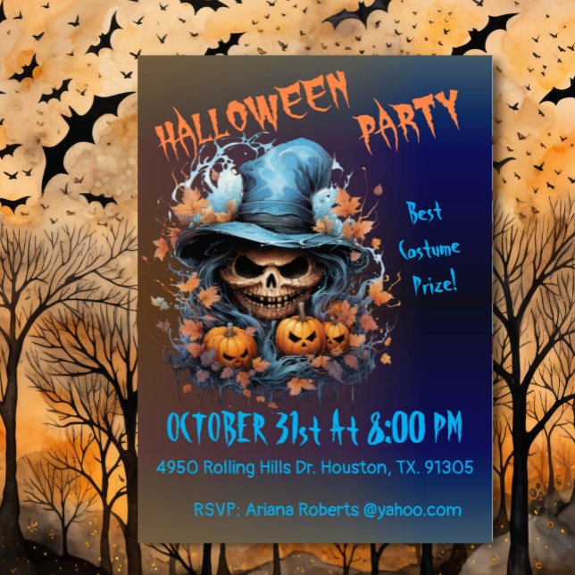 Spooky Scary Skull Halloween Party  Invitation (Creator Uploaded)