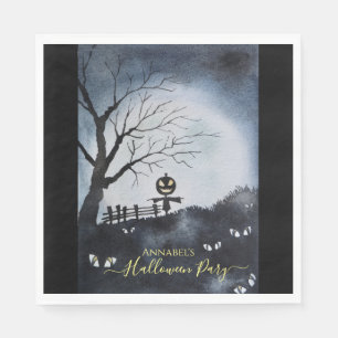 Spooky scene with scary pumpkin head scarecrow napkin