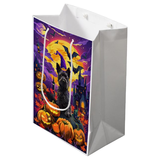 Spooky Scottish Terrier Halloween Witch Pumpkin Medium Gift Bag (Front Angled)