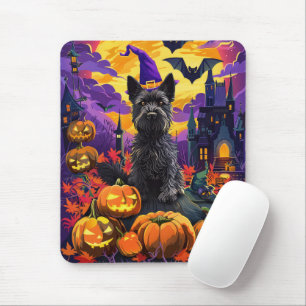 Spooky Scottish Terrier Halloween Witch Pumpkin Mouse Pad