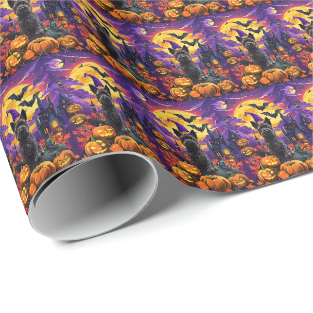 Spooky Scottish Terrier Halloween Witch Pumpkin Wrapping Paper (Roll Corner)
